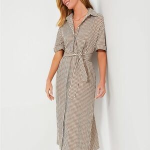 Tuckernuck Pomander Place Brown and Cream Gingham Checked Tie-Waist Midi Dress